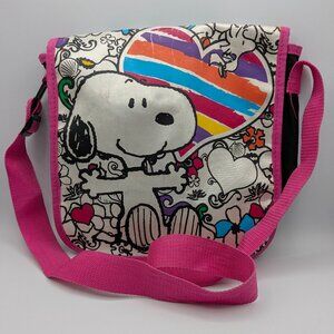 Snoopy Peanuts Messenger Bag - 2015 Black & Pink with Rainbow Heart